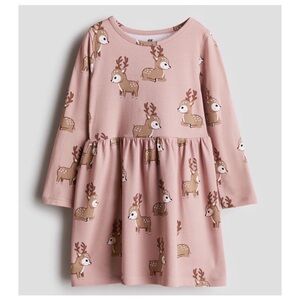 Dusty Pink Cotton Jersey Dress with Fawn Pattern | 8-10 YRS